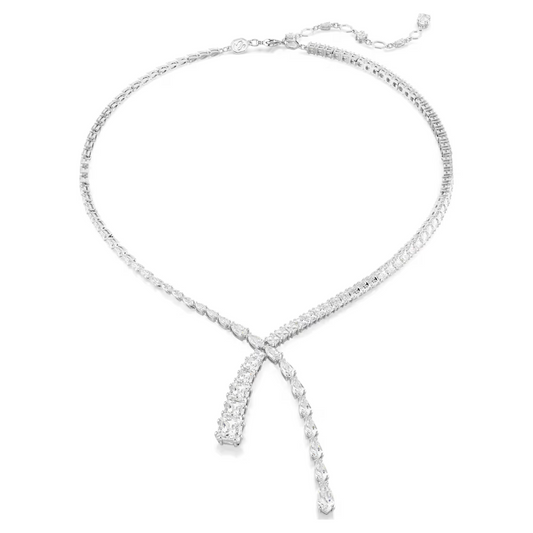 Swarovski Matrix Y necklace Mixed cuts, White, Rhodium plated