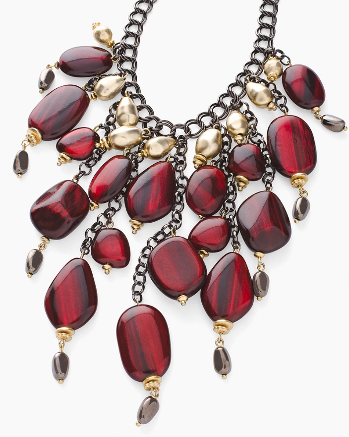 CHICO'S RED AND GOLD-TONE BIB NECKLACE