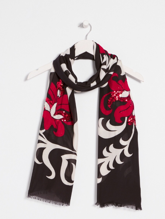 CHICO'S EMBELISHED FLORAL SCARF