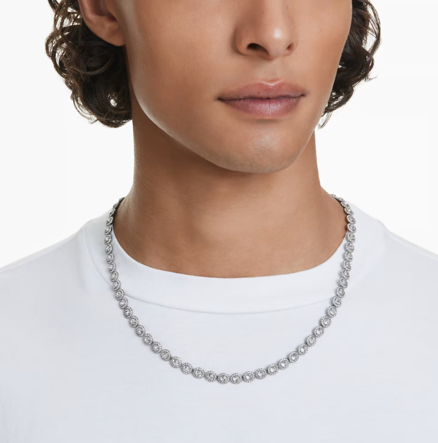 Swarovski Una Angelic necklace Round cut, Long, White, Ruthenium plated