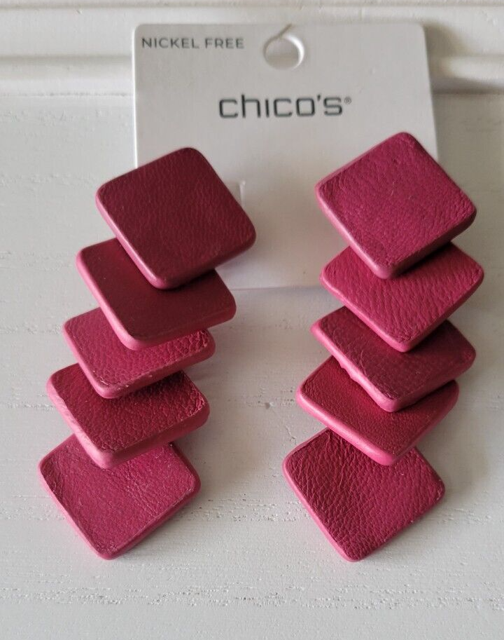 CHICO'S  PINK LEATHER LINEAR EARRINGS