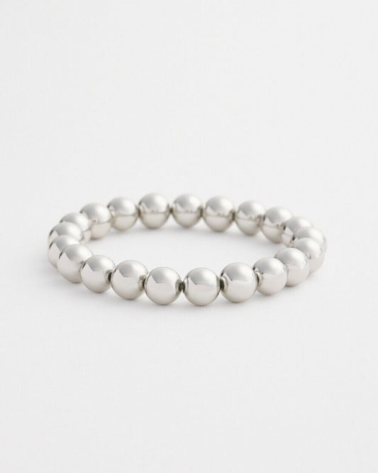 CHICO'S LARGE BEADED SILVER TONE STRETCH BRACELET