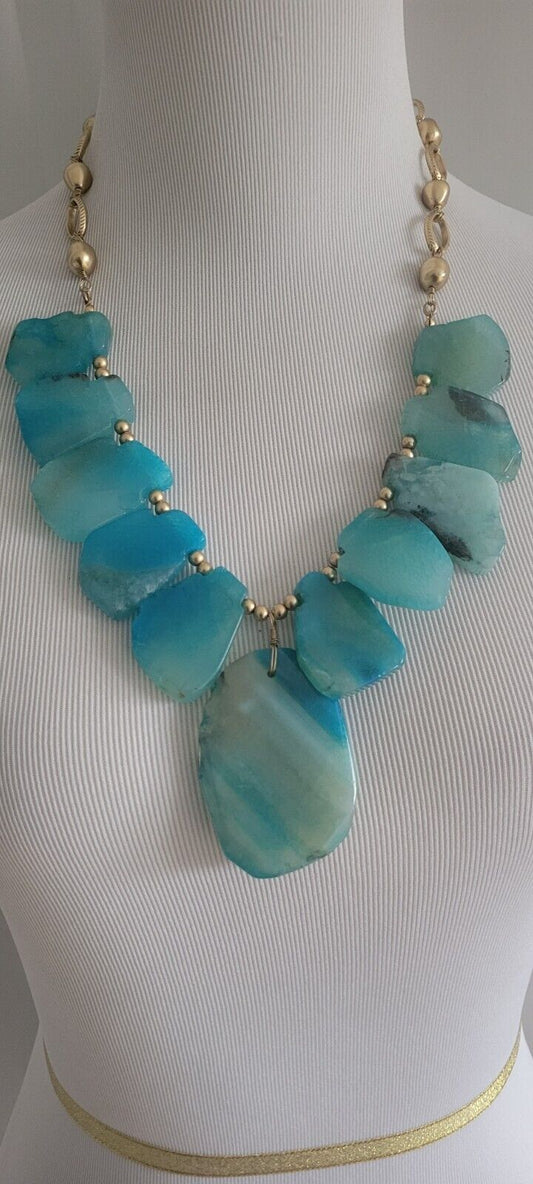 CHICO'S BLUE AGATE BIB  NECKLACE