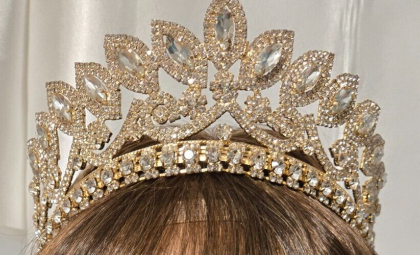 Wedding Bride, Quinceanera Tiara Elegant Golden Crown Rhinestone