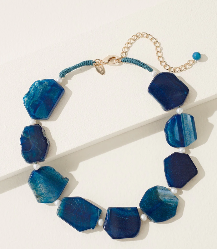 CHICO'S NAVY SHELL AGATE BIB NECKLACE