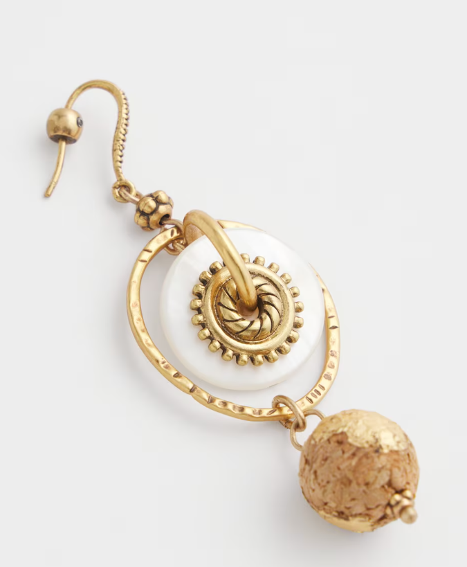 CHICO'S WHITE & GOLD MEDALLION DROP EARRINGS