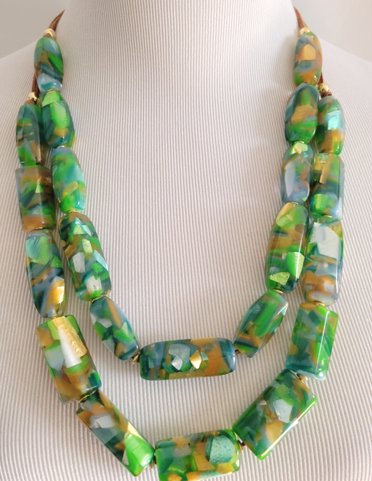 CHICO'S GREEN DOUBLE-STRAND BEADED NECKLACE