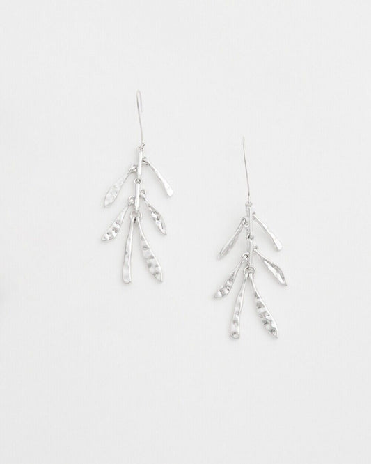 CHICO'S SILVER TONE LEAF EARRINGS