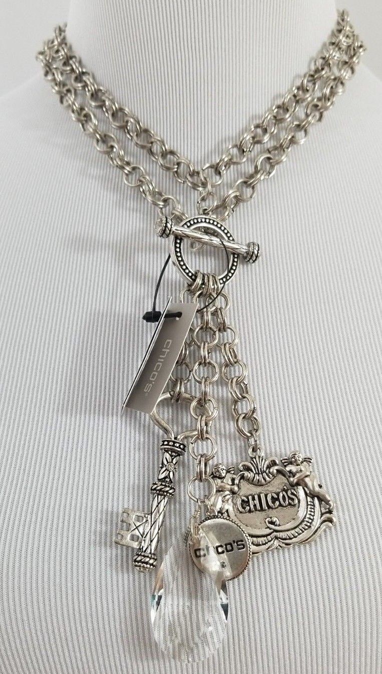 CHICO'S 35TH ANNIVERSARY SHORT SILVER-TONE CHARM NECKLACE