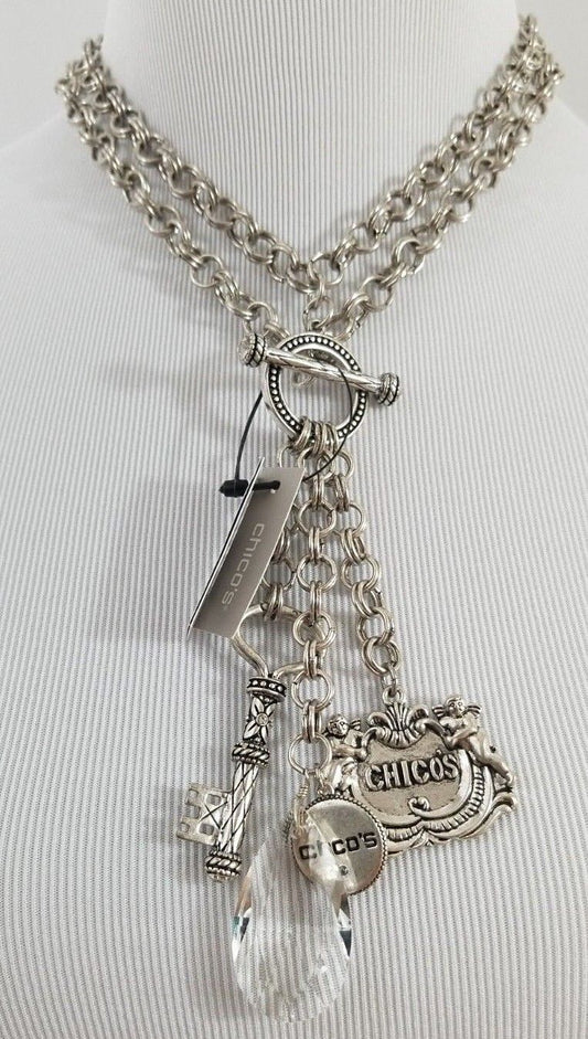 CHICO'S 35TH ANNIVERSARY SHORT SILVER-TONE CHARM NECKLACE