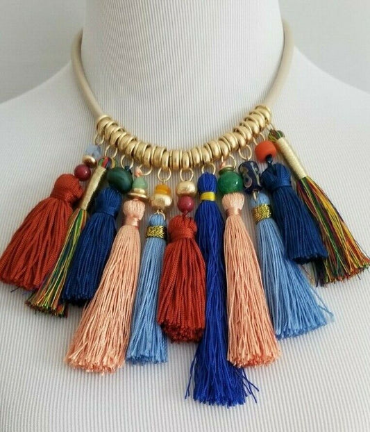 CHICO'S MULTI-COLORED MULTI-TASSEL NECKLACE