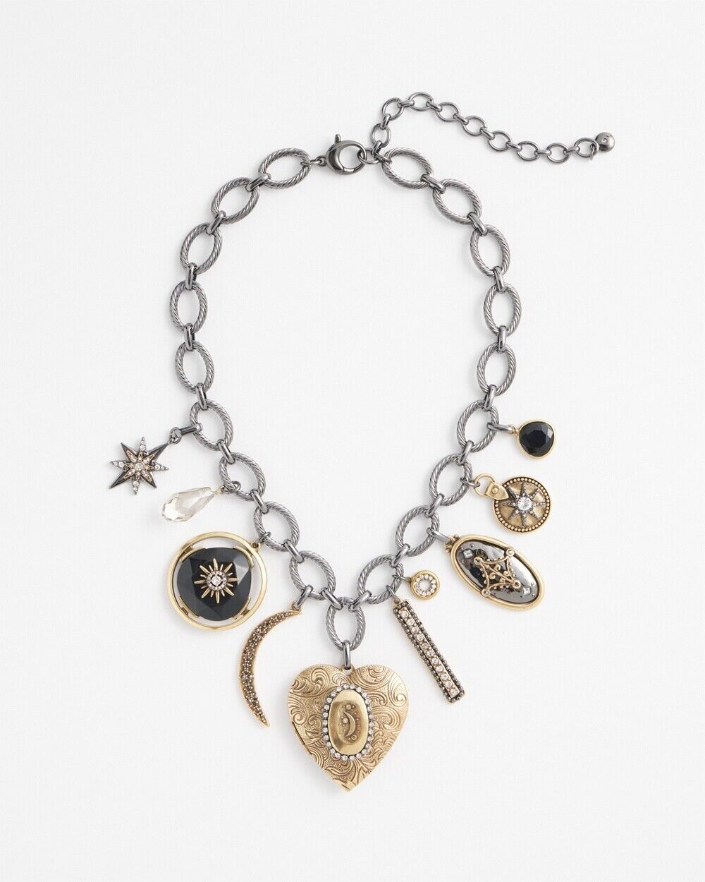 CHICO'S MIXED METALS CHARM & LOCKET NECKLACE