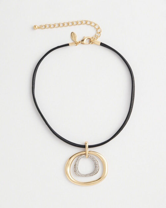 CHICO'S PAVE PENDANT FAUX LEATHER NECKLACE