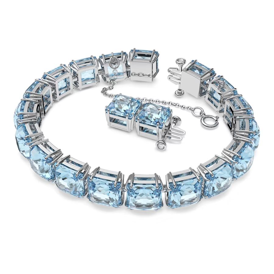 Swarovski Millenia bracelet Square cut, Medium, Blue, Rhodium plated