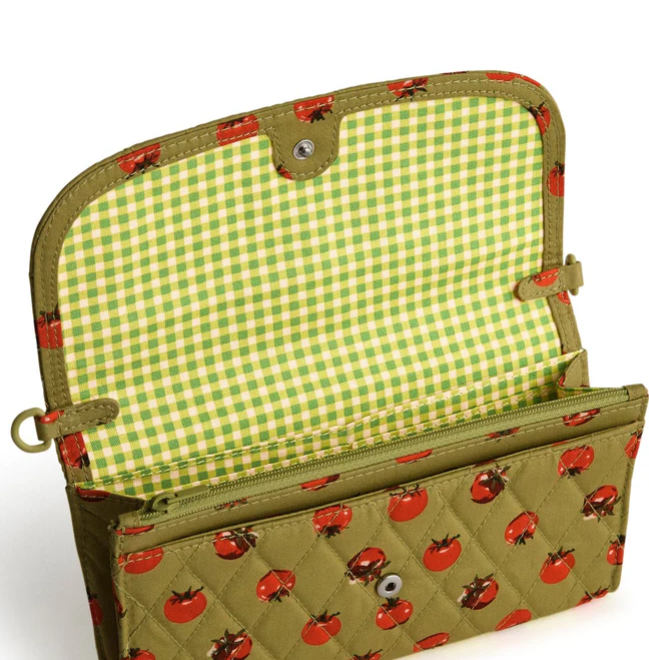 Vera Bradley Wildwood Wallet Crossbody, Tiny tomatoes palm in Premium cotton