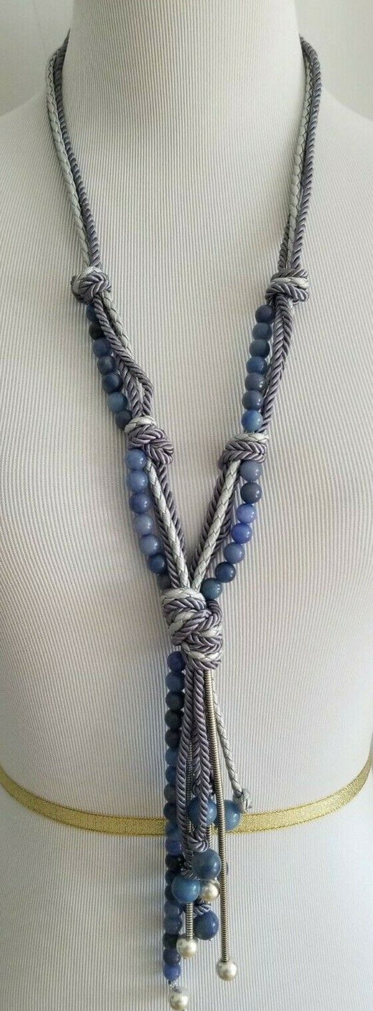 CHICO'S BLUE AND SILVERTONE TASSEL PENDANT NECKLACE