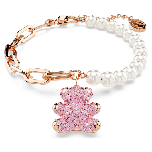 Swarovski Teddy bracelet Crystal pearl, Bear, Pink, Rose gold-tone plated