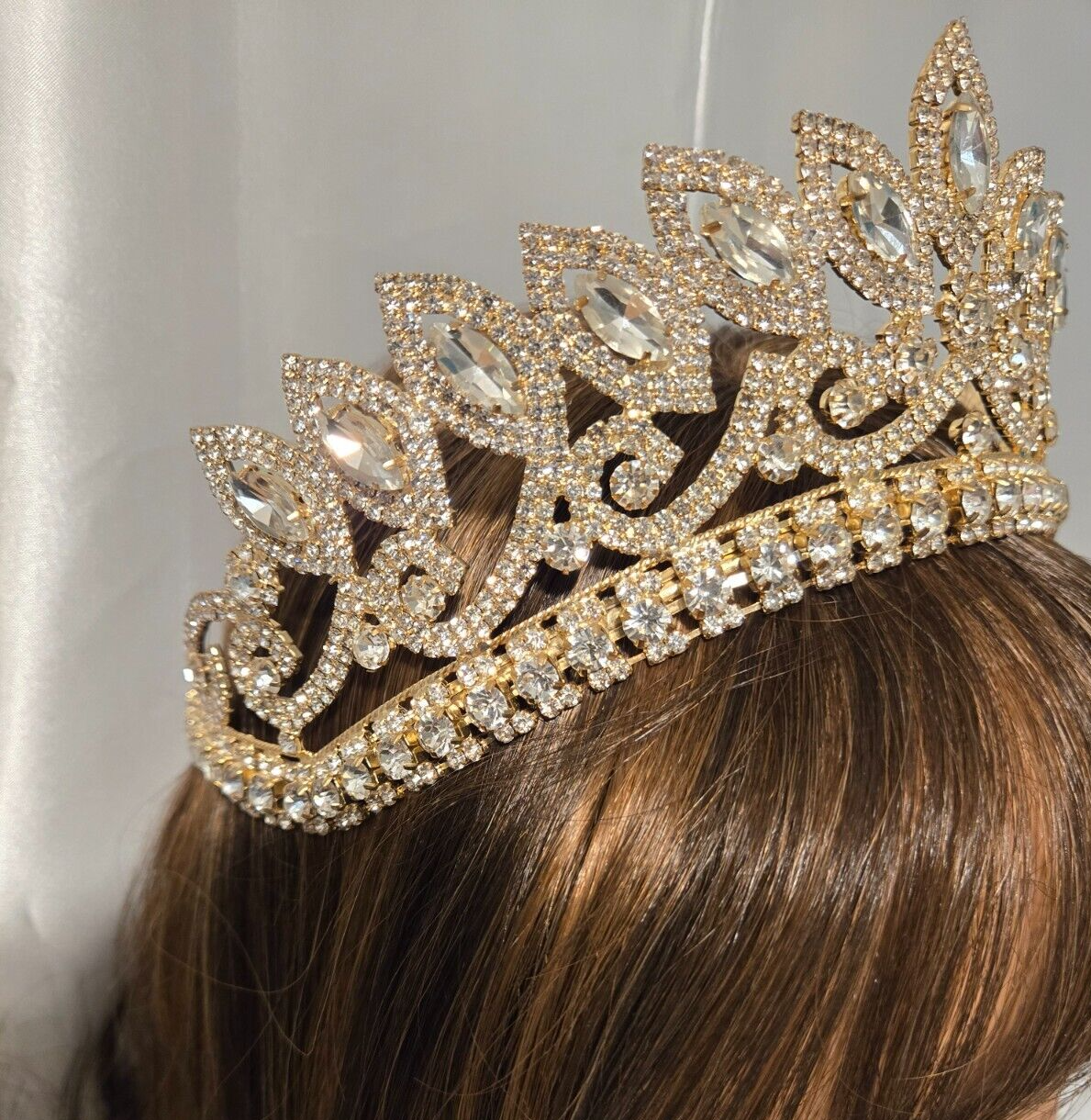 Wedding Bride, Quinceanera Tiara Elegant Golden Crown Rhinestone