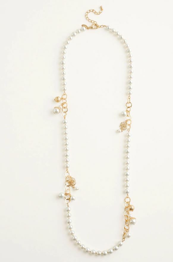 CHICO'S GOLDTONE AND FAUX-PEARL SINGLE-STRAND NECKLACE