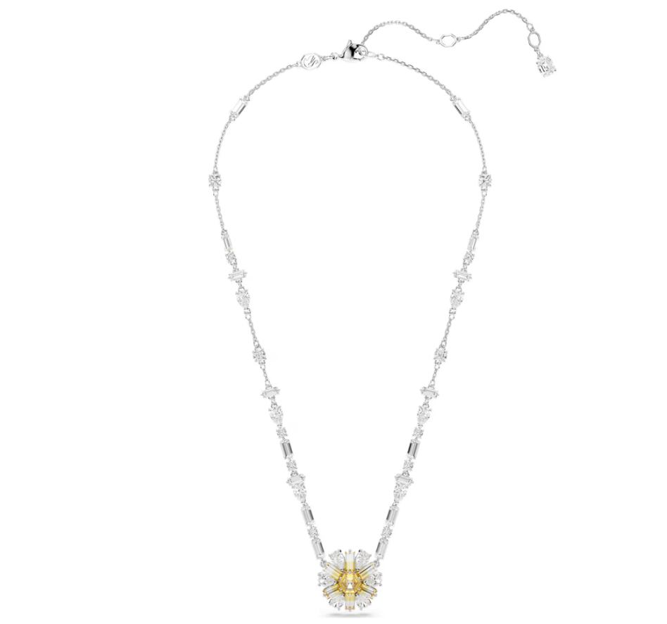 Swarovski Idyllia necklace Flower, Yellow, Rhodium plated