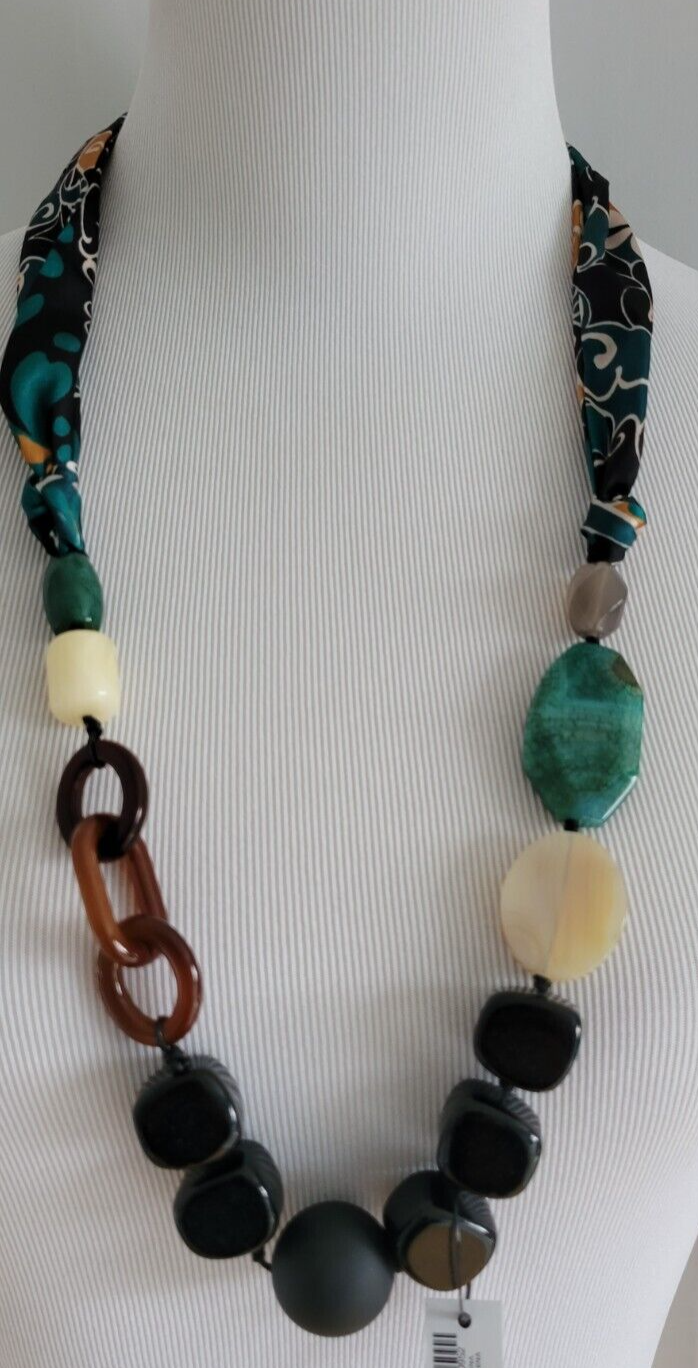 CHICO' S ADJUSTABLE BEADED SCARF NECKLACE