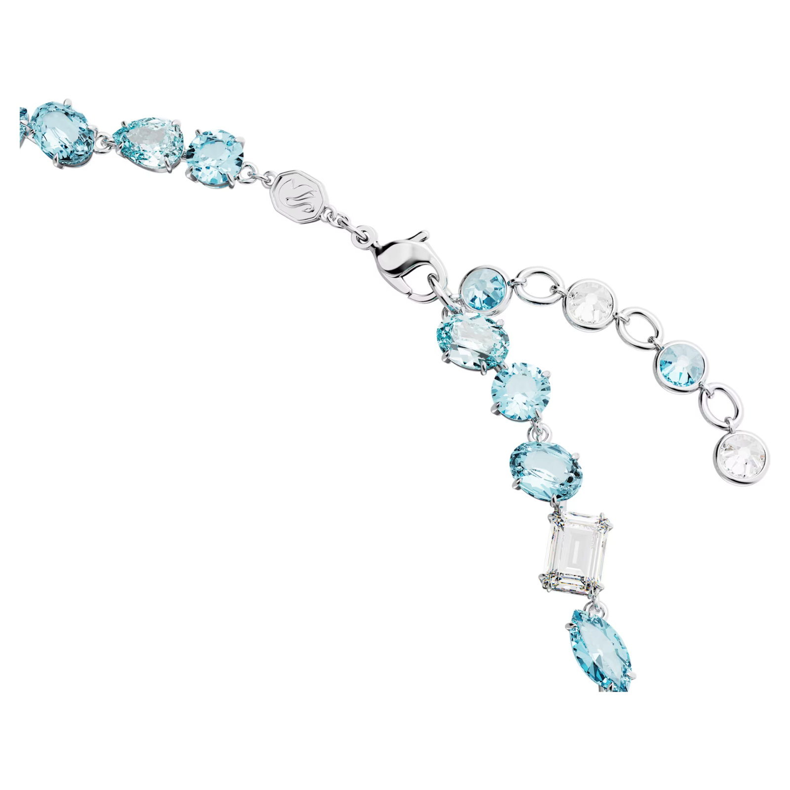 Swarovski Gema necklace Mixed cuts, Blue, Rhodium plated