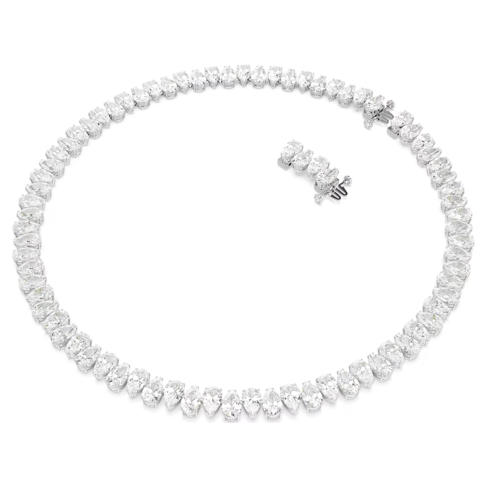 Swarovski Matrix Tennis necklace Pear cut, White, Rhodium plated