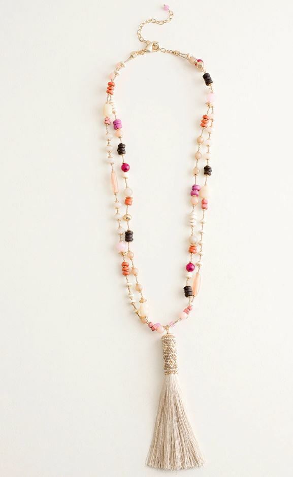 CHICO'S BEADED MULTI-COLORED TASSEL NECKLACE