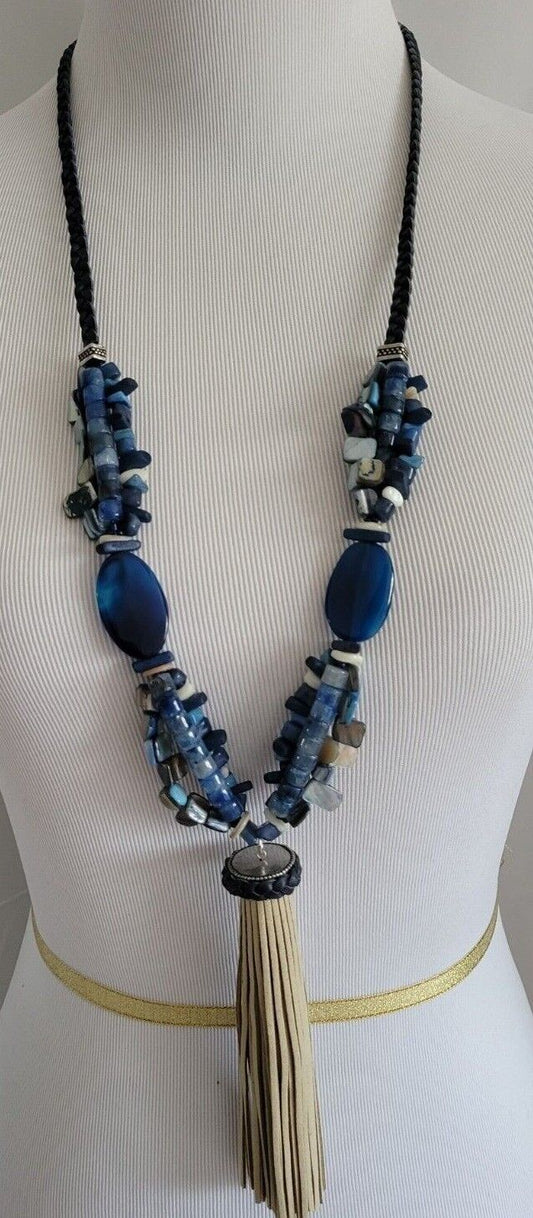 CHICO'S LONG LEATHER TASSEL NECKLACE