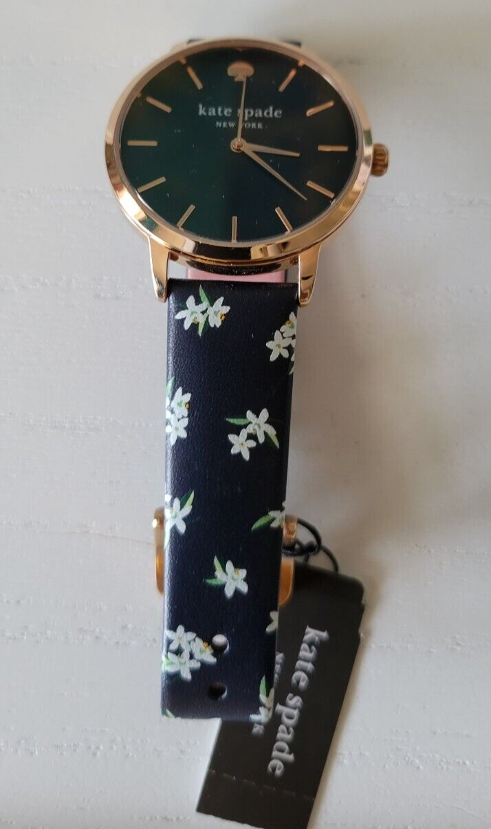 Kate Spade New York Metro Navy Three-Hand Floral Leather Watch