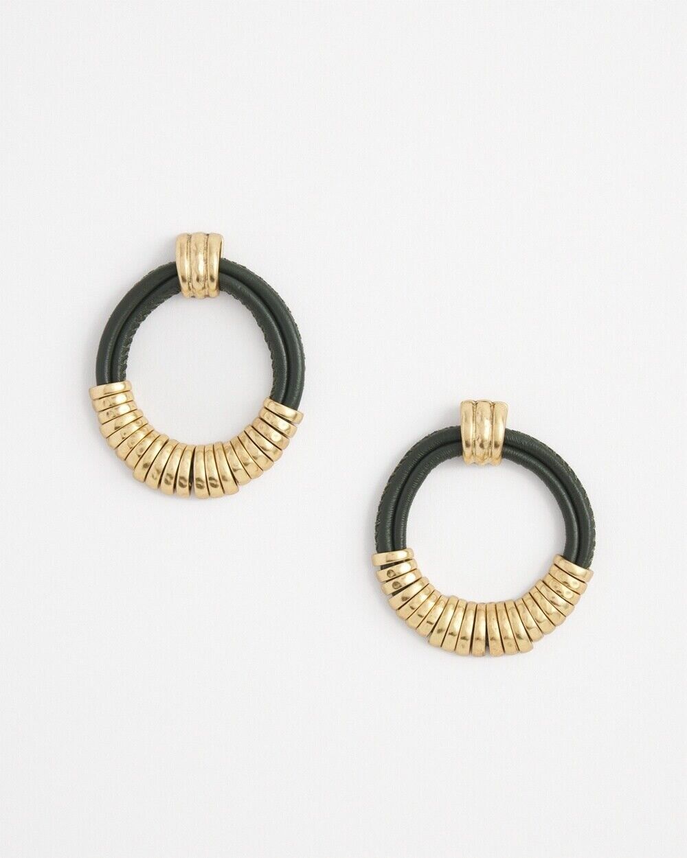 CHICO'S NO DROOP OLIVE LEATHER HOOP EARRINGS