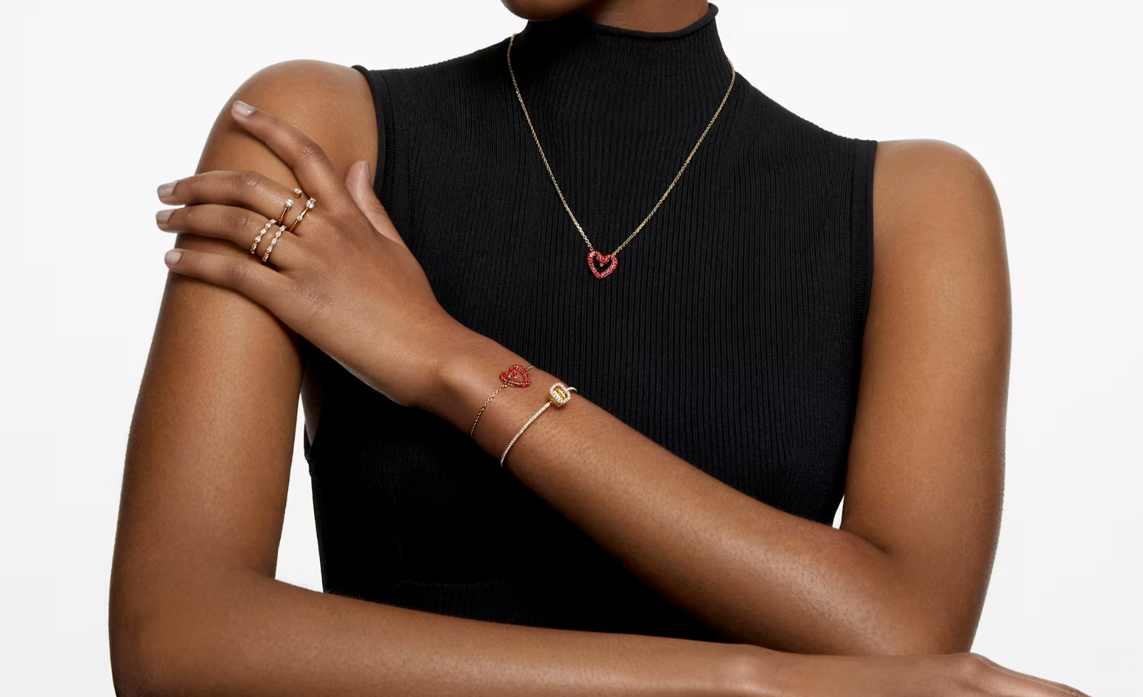 Swarovski Pavé, Heart, Small, Red, Gold-tone plated