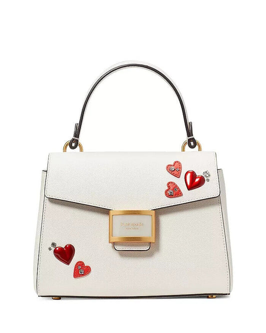 Kate Spade New York Katy Heart Embellished Texture Leather Small Top Handle Bag