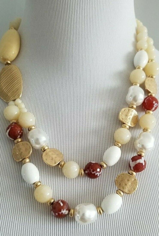 CHICO'S NEUTRAL CREAM BIB NECKLACE