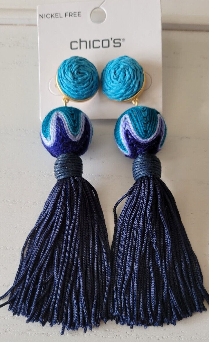 CHICO'S BLUE TASSEL DROP EARRINGS