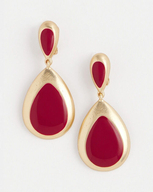 CHICO'S RED TEARDROP CLIP ON EARRINGS