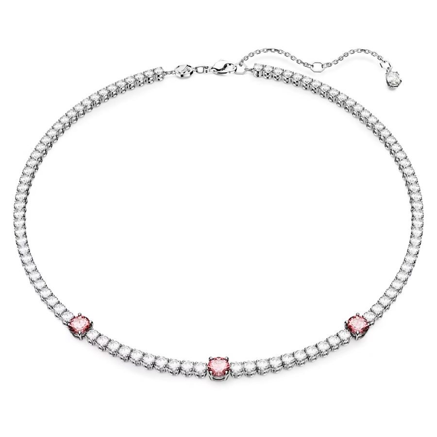 Swarovski Matrix Tennis necklace Mixed cuts, Pink, Rhodium plated