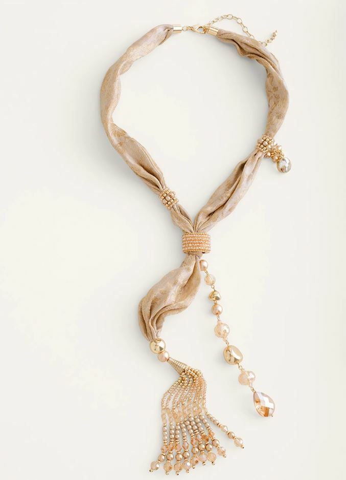 CHICO'S NEUTRAL SHIMMER SCARF NECKLACE