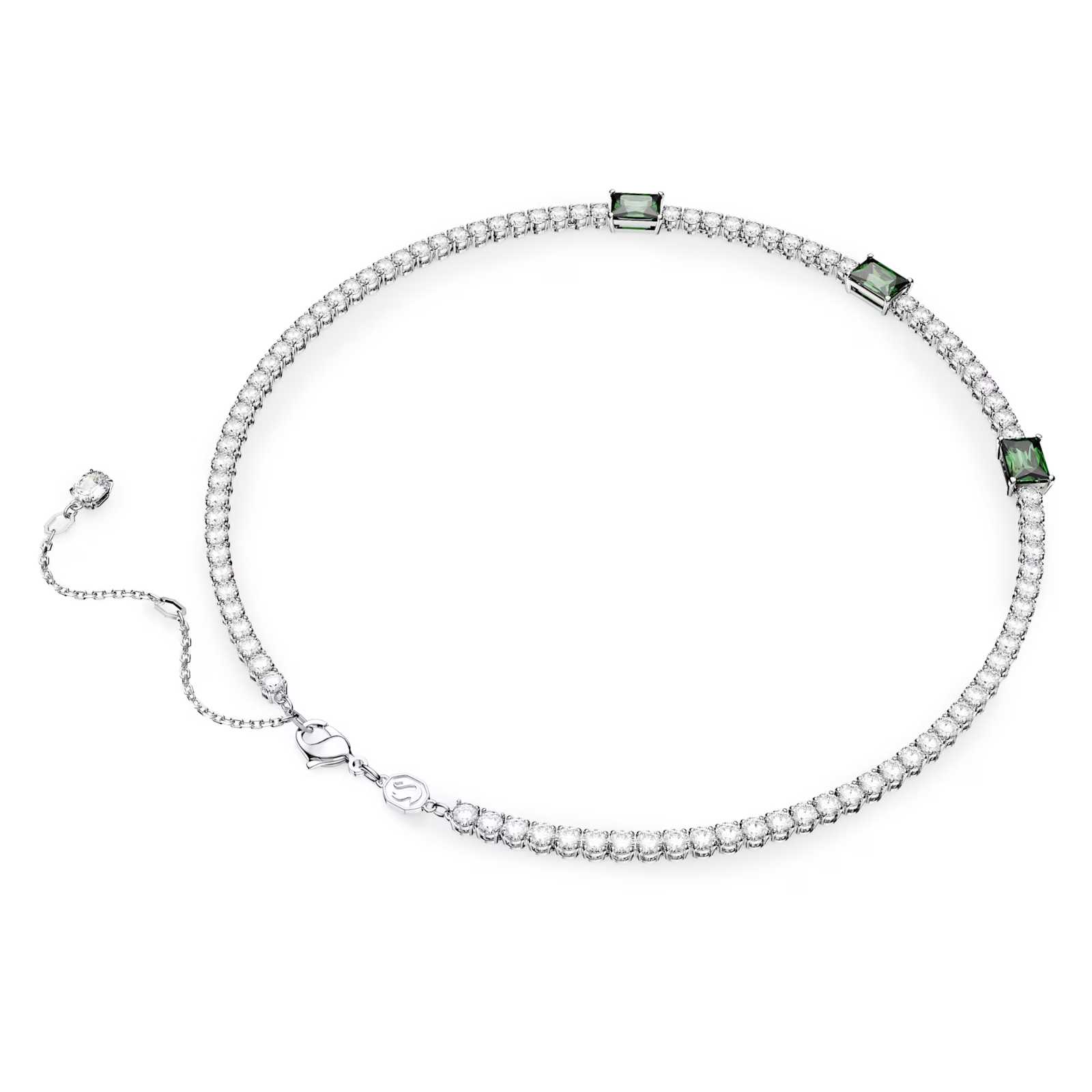 Swarovski Matrix Tennis necklace Mixed cuts, Green, Rhodium plated