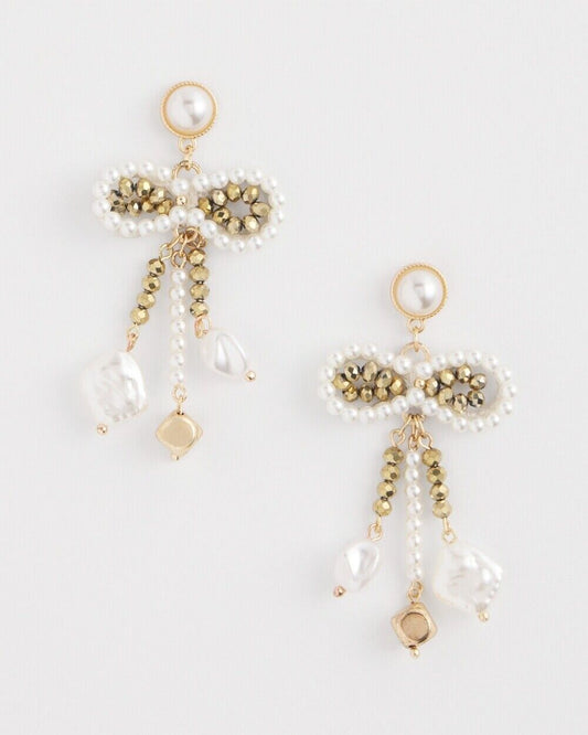 CHICO'S NO DROOP FAUX PEARL BOW DROP EARRINGS