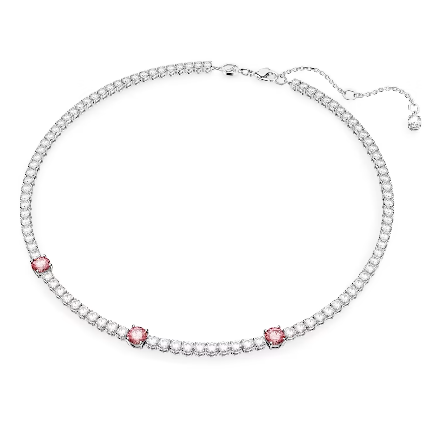 Swarovski Matrix Tennis necklace Mixed cuts, Pink, Rhodium plated