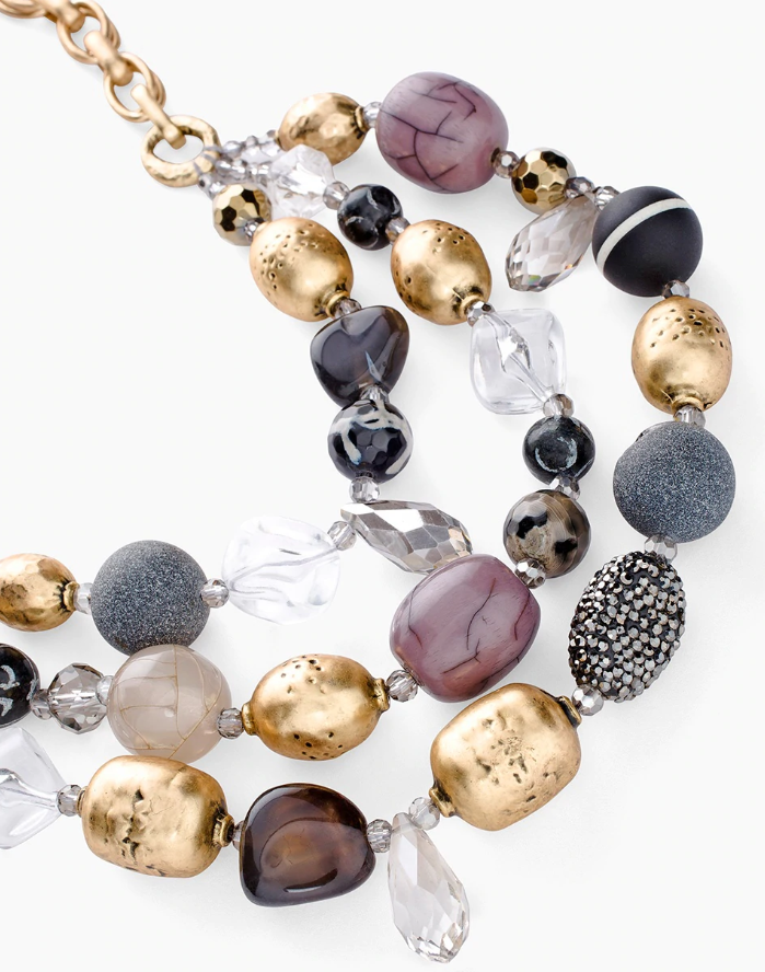 CHICO'S SHORT TEXTURED FAUX-HEMATITE NECKLACE