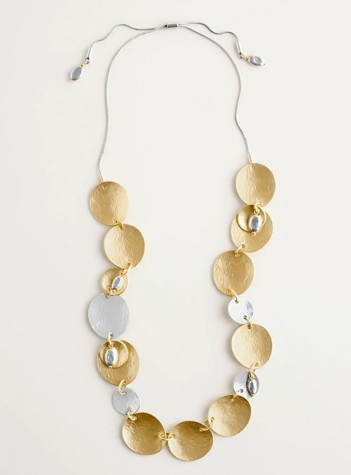 CHICO'S CONVERTIBLE MIXED-METAL CIRCLETS SINGLE-STRAND NECKLACE