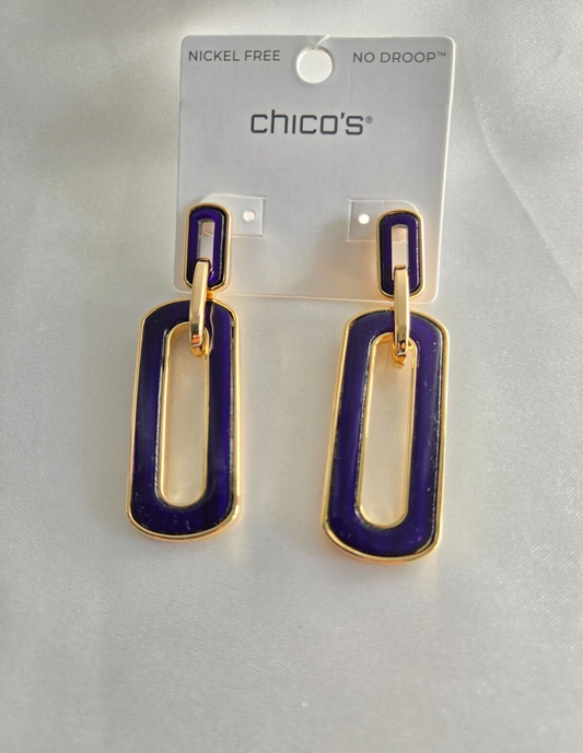 CHICO'S NAVY OVAL DROP EARRINGS