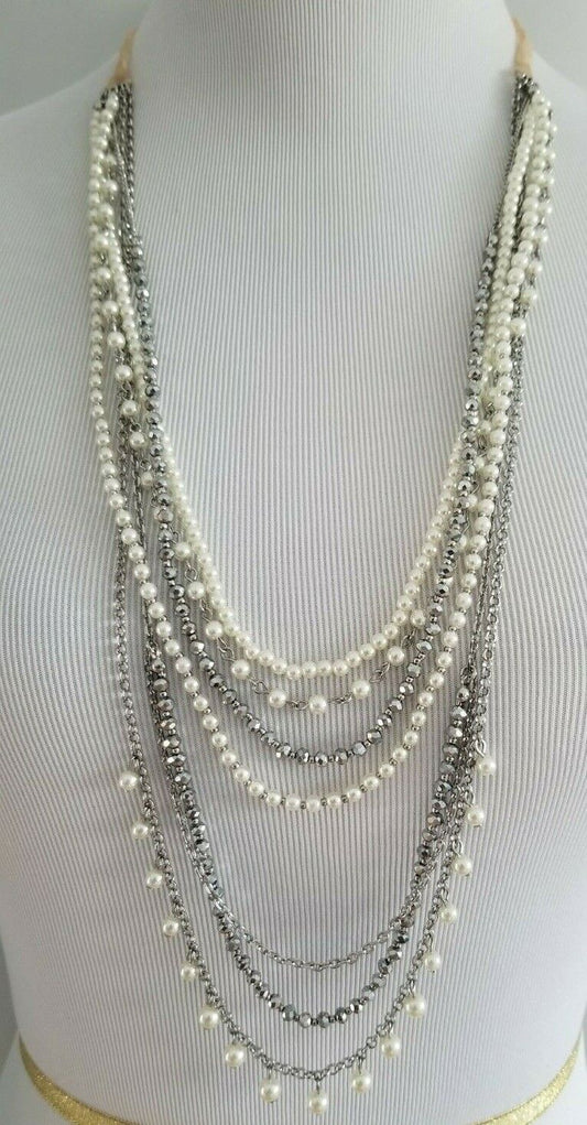 ANN TAYLOR PEARLIZED FABRIC BACK NECKLACE