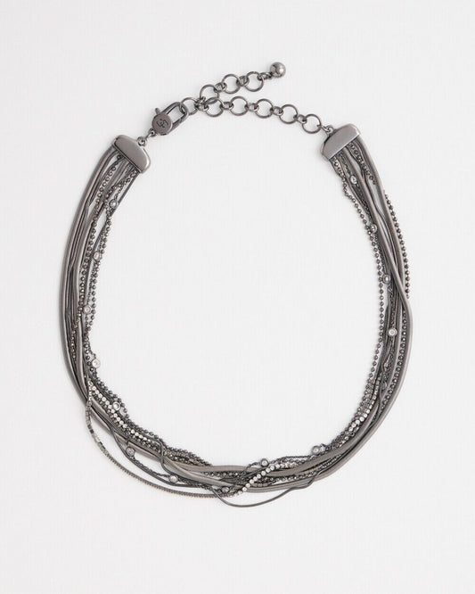 CHICO'S MULTI STRAND HEMATITE COLLAR NECKLACE