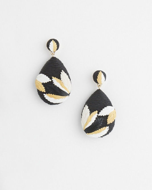 CHICO'S EMBROIDERED RAFFIA EARRINGS