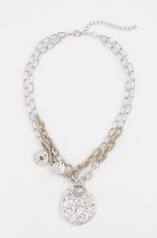 CHICO'S GOLD TONE BEADED CHARM NECKLACE