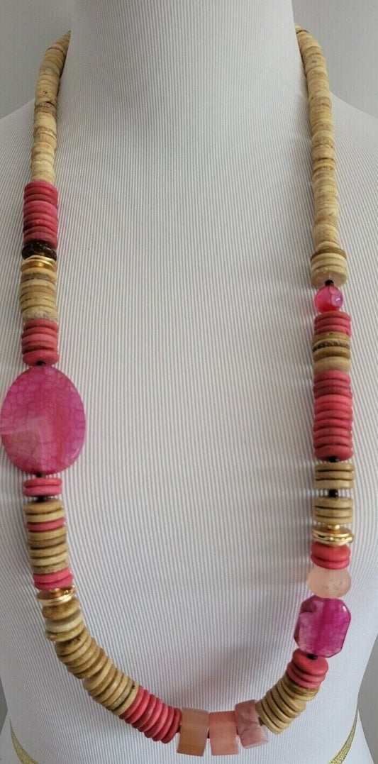 CHICO'S WOOD AND AGATE SINGLE-STRAND NECKLACE