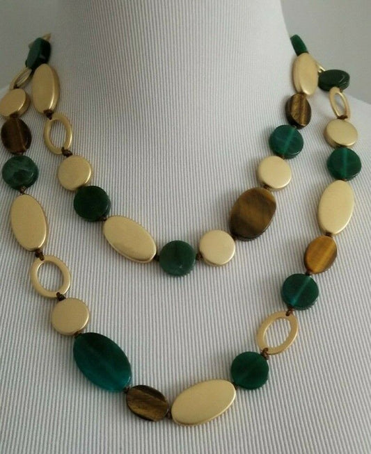 CHICO'S GREEN MULTICOLORED DOUBLE-STRAND NECKLACE